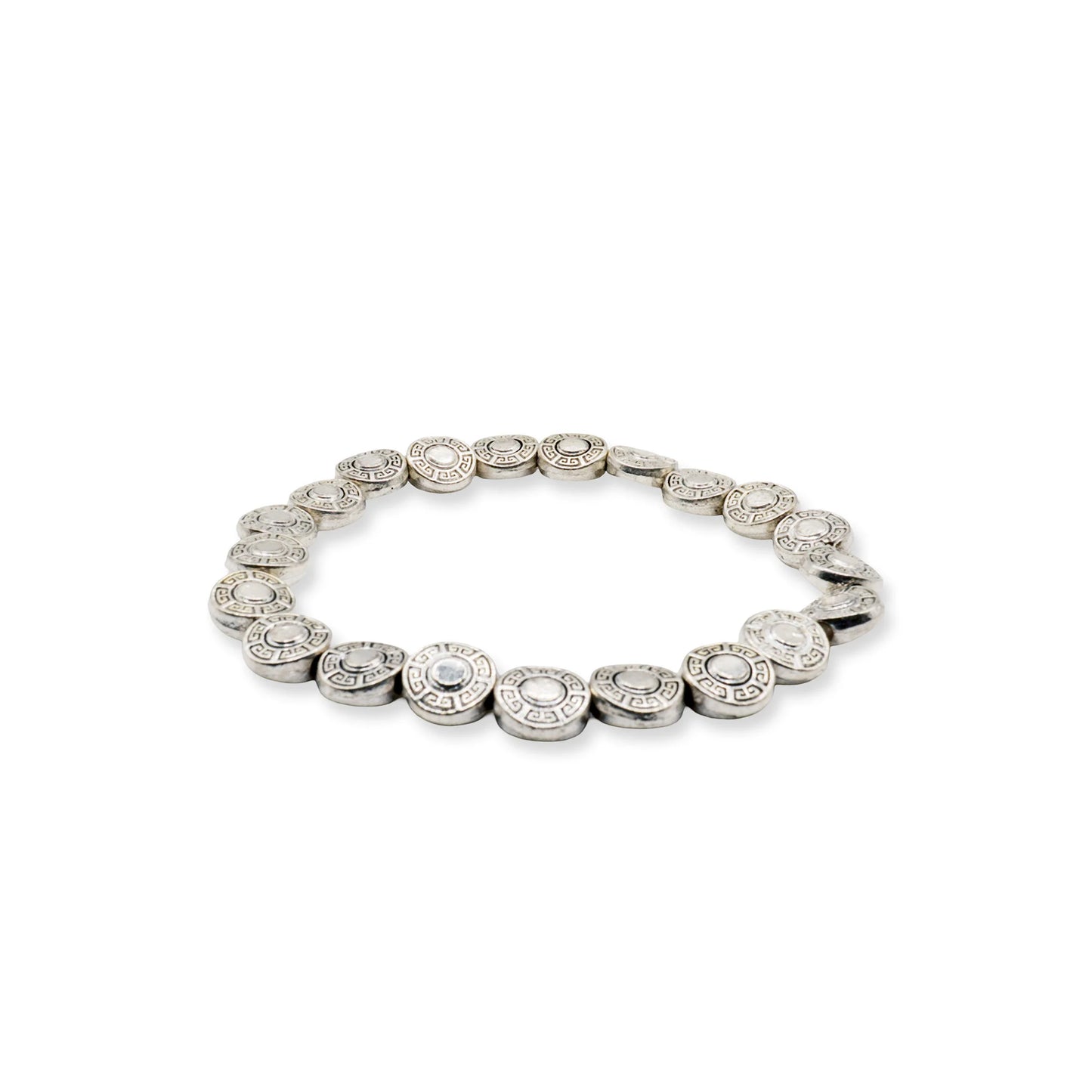 Handmade vintage-style bracelet featuring ancient silver coin charms in a minimalist boho design — Camins Fashion jewelry front product image on white background.