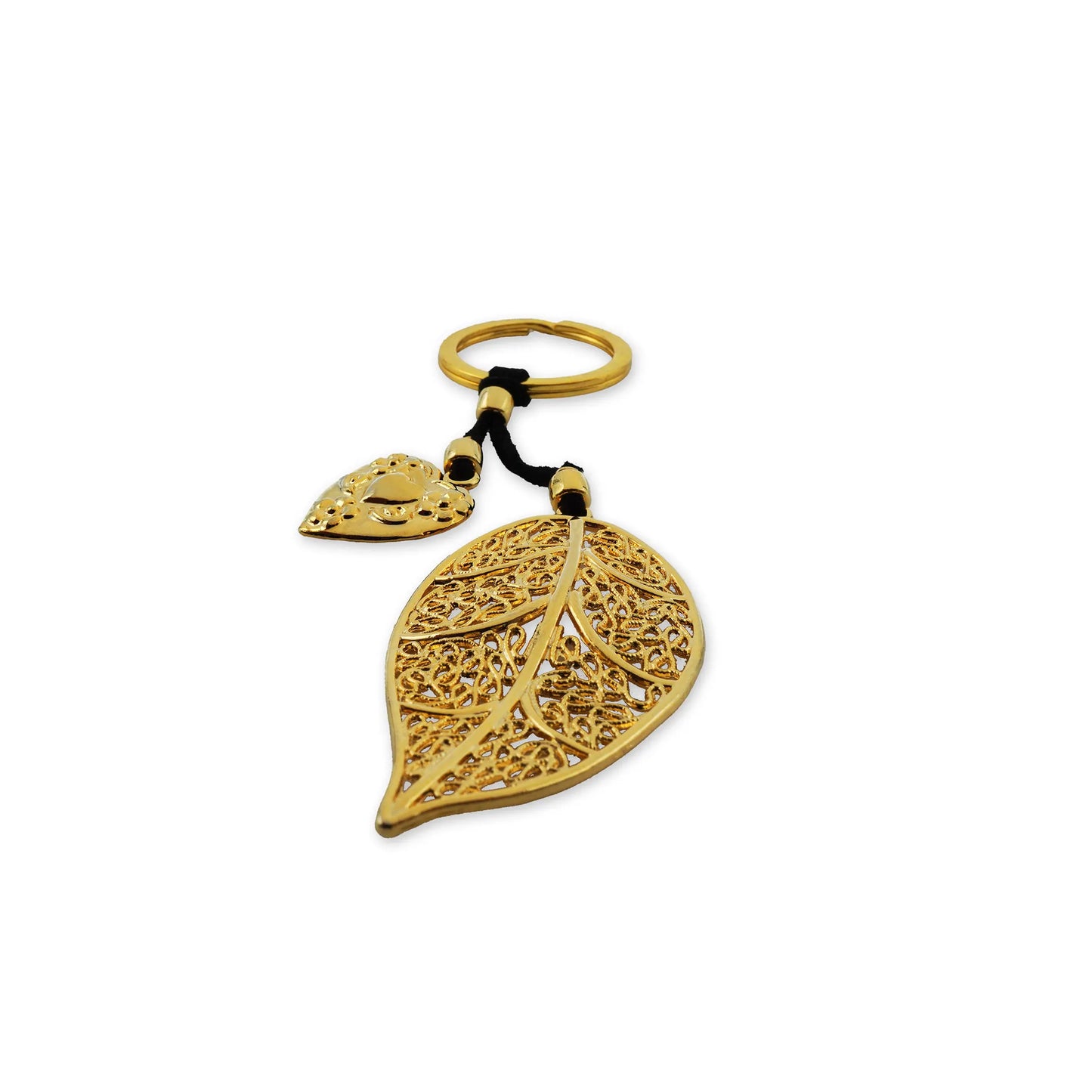 Golden Harmony Leaf Keychain – Nature-Inspired 18K Gold Accent