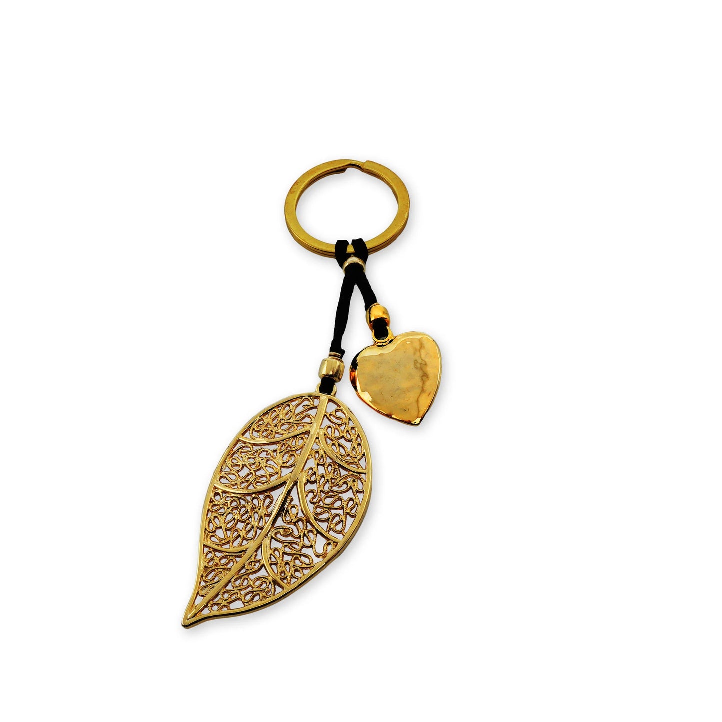 Golden Harmony Leaf Keychain – Nature-Inspired 18K Gold Accent