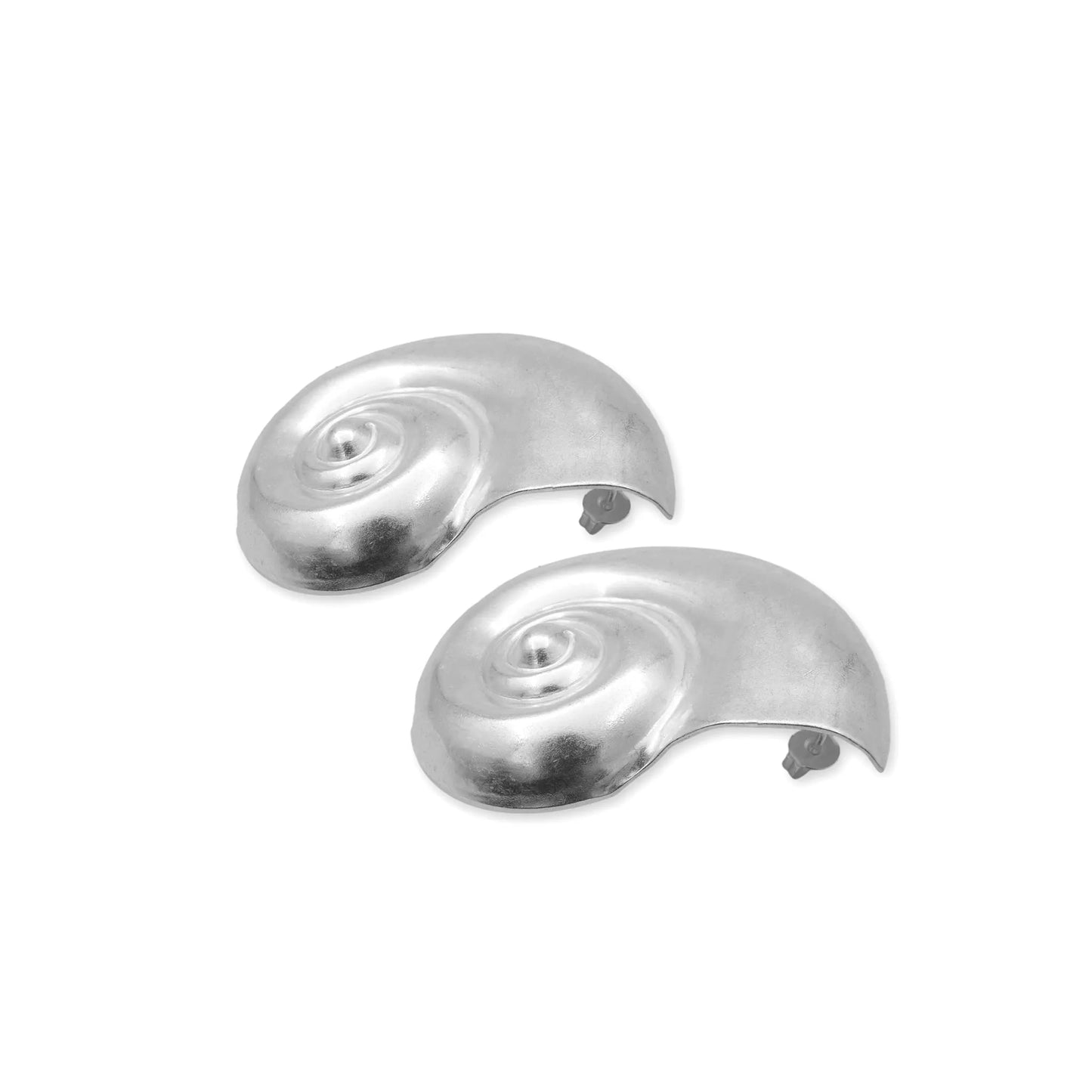 Ocean Spiral Statement Earrings – Bold Silver Shell Vibes, featuring handcrafted spiral designs inspired by ocean waves, made from high-quality silver for a striking and elegant look.