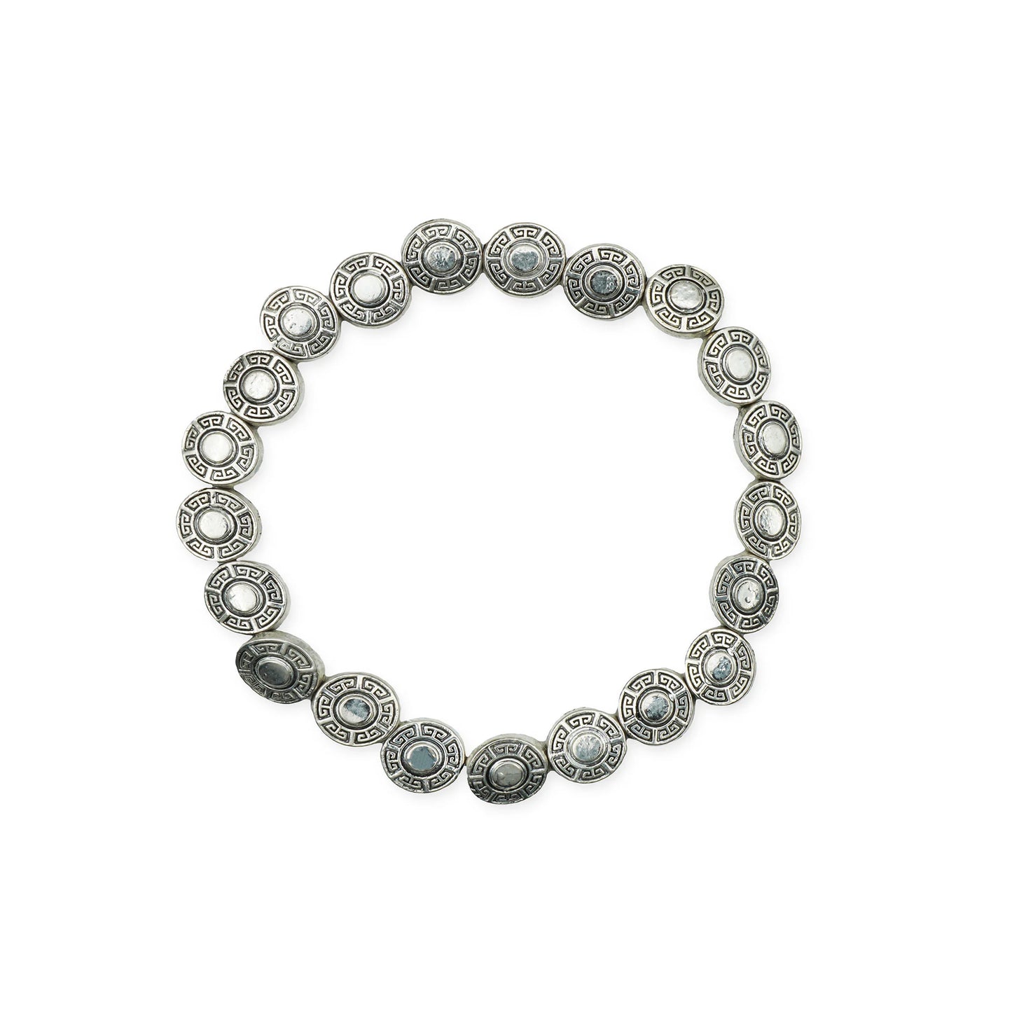 Scale view of the Ancient Coin Bracelet with vintage silver coin charms and boho-inspired design, handmade in Bali for an artisanal, timeless look.