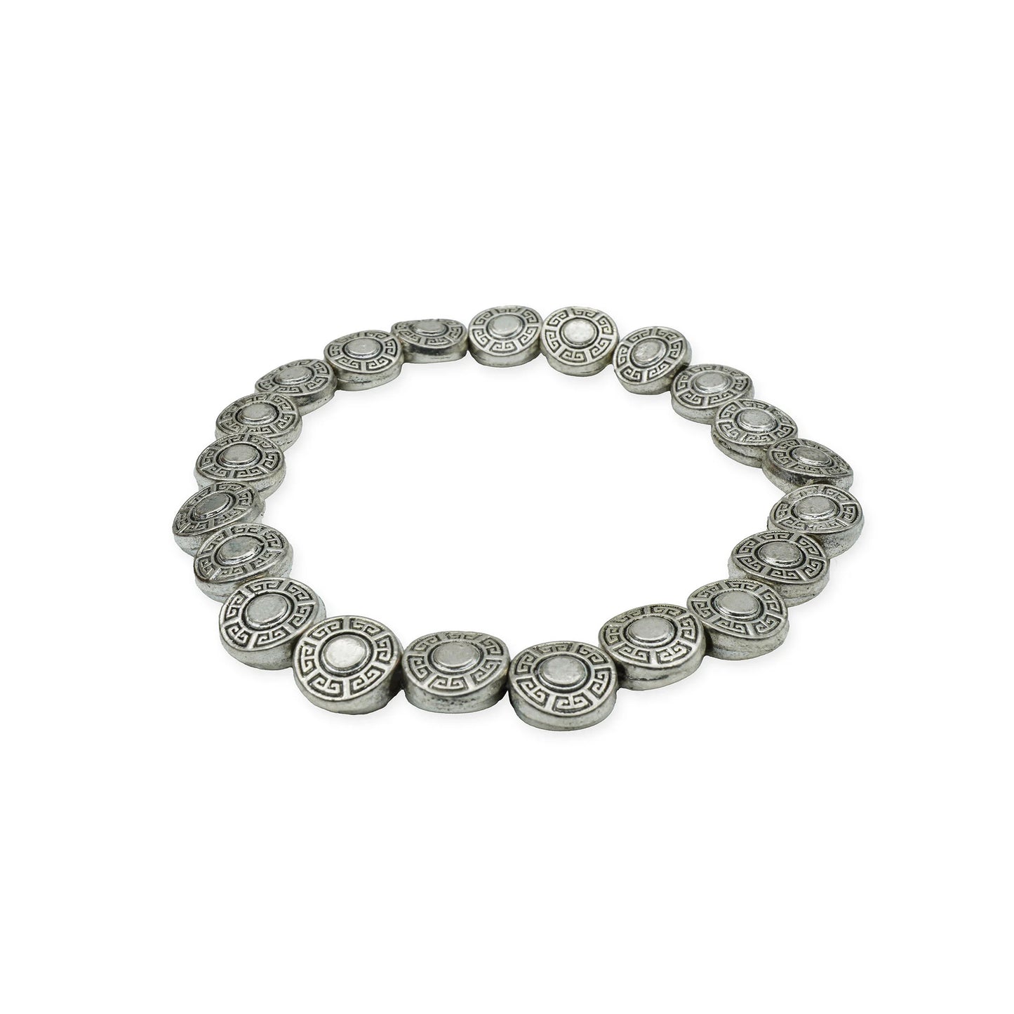 Side view of the Ancient Coin Bracelet featuring vintage-style silver coin charms and boho detailing, handmade in Bali for timeless, historical elegance.