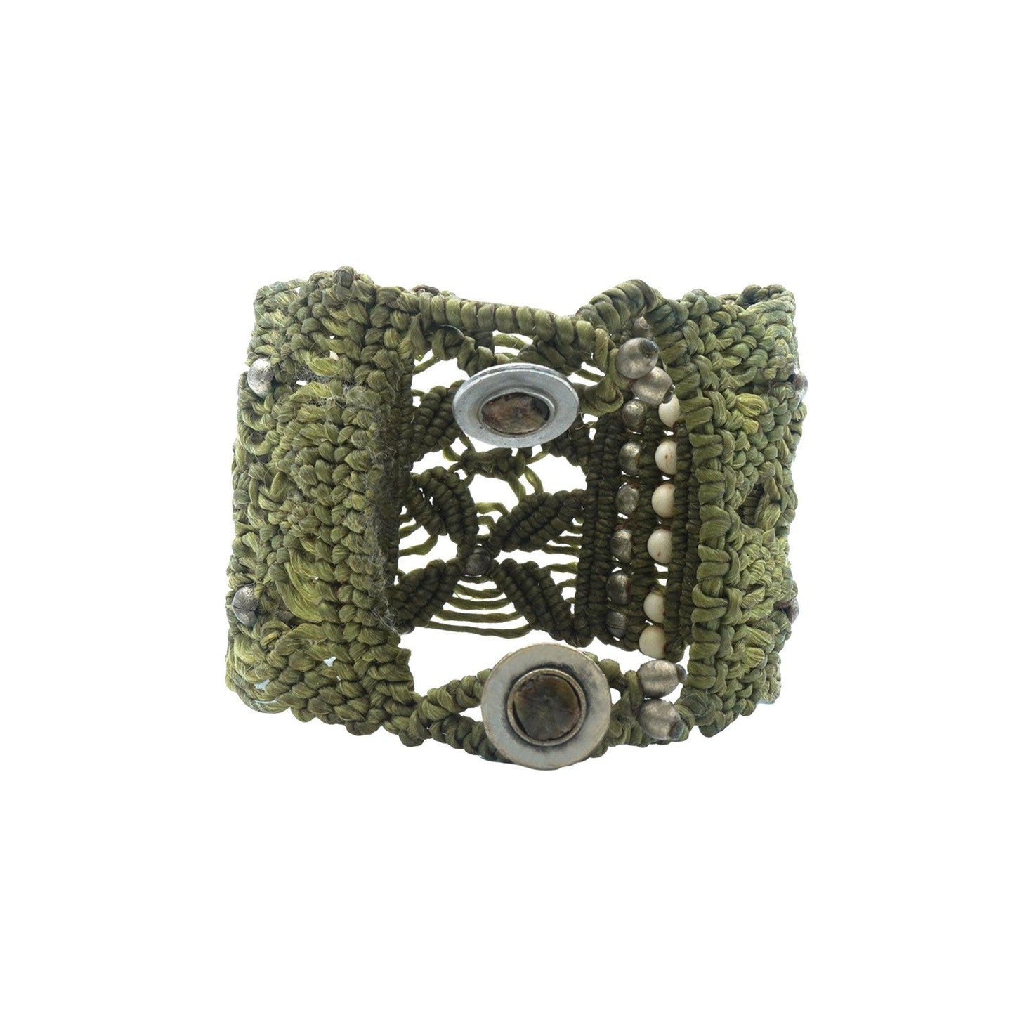 Green Bali Macrame Cuff Bracelet - Camins