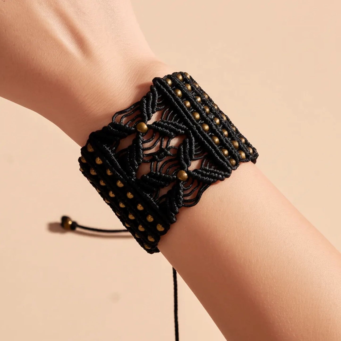 Midnight Bali Macrame Cuff Bracelet – Boho Statement Elegance