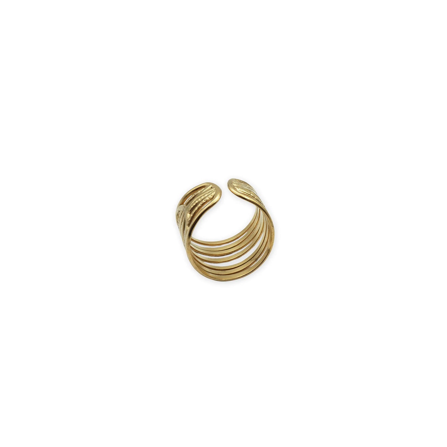 Raya Wave Ring – Back view of gold-tone ring featuring smooth curved band and open-ended wave design for a fluid, organic silhouette