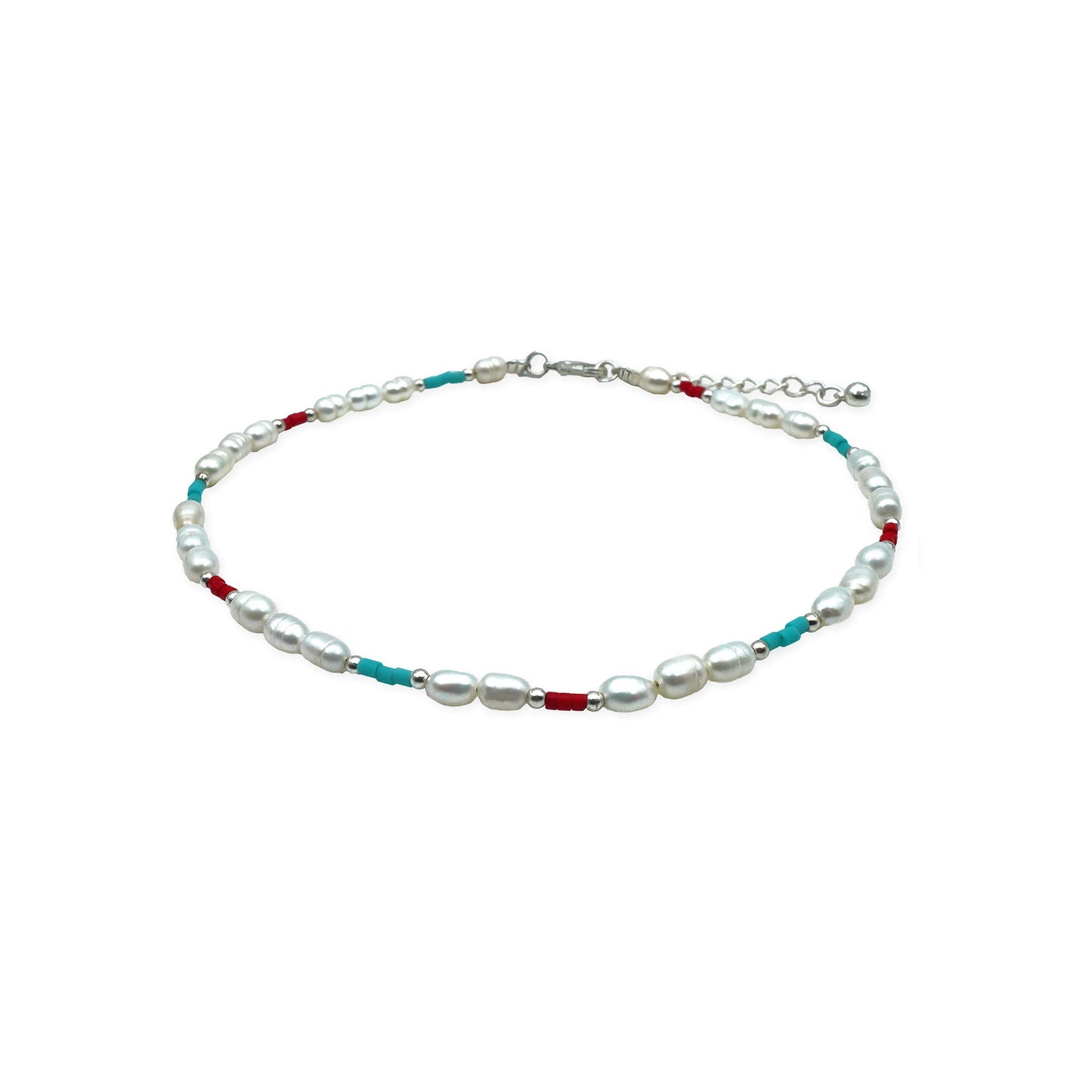 Sea Breeze Pearl Anklet handmade in Bali, featuring delicate freshwater pearls with Miyuki bead accents – front view on a clean white background.