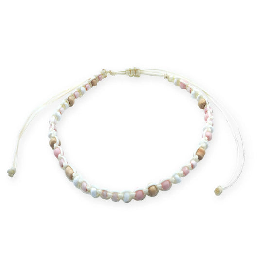 Coastal Harmony Sliding Knot Anklet – Eco-Handmade in Bali, Adjustable Bohemian Anklet with Natural Beads for a Sustainable Beach-Inspired Look