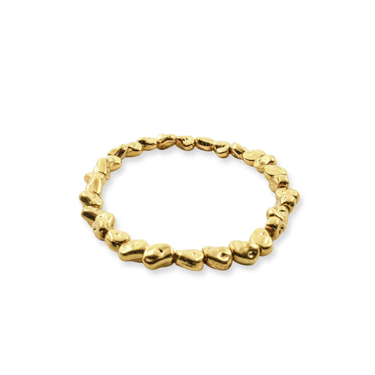 Golden Nugget Stretch Bracelet by Camins Fashion – organic-shaped beads in polished gold finish, reflecting minimalist Mediterranean style and effortless everyday elegance.