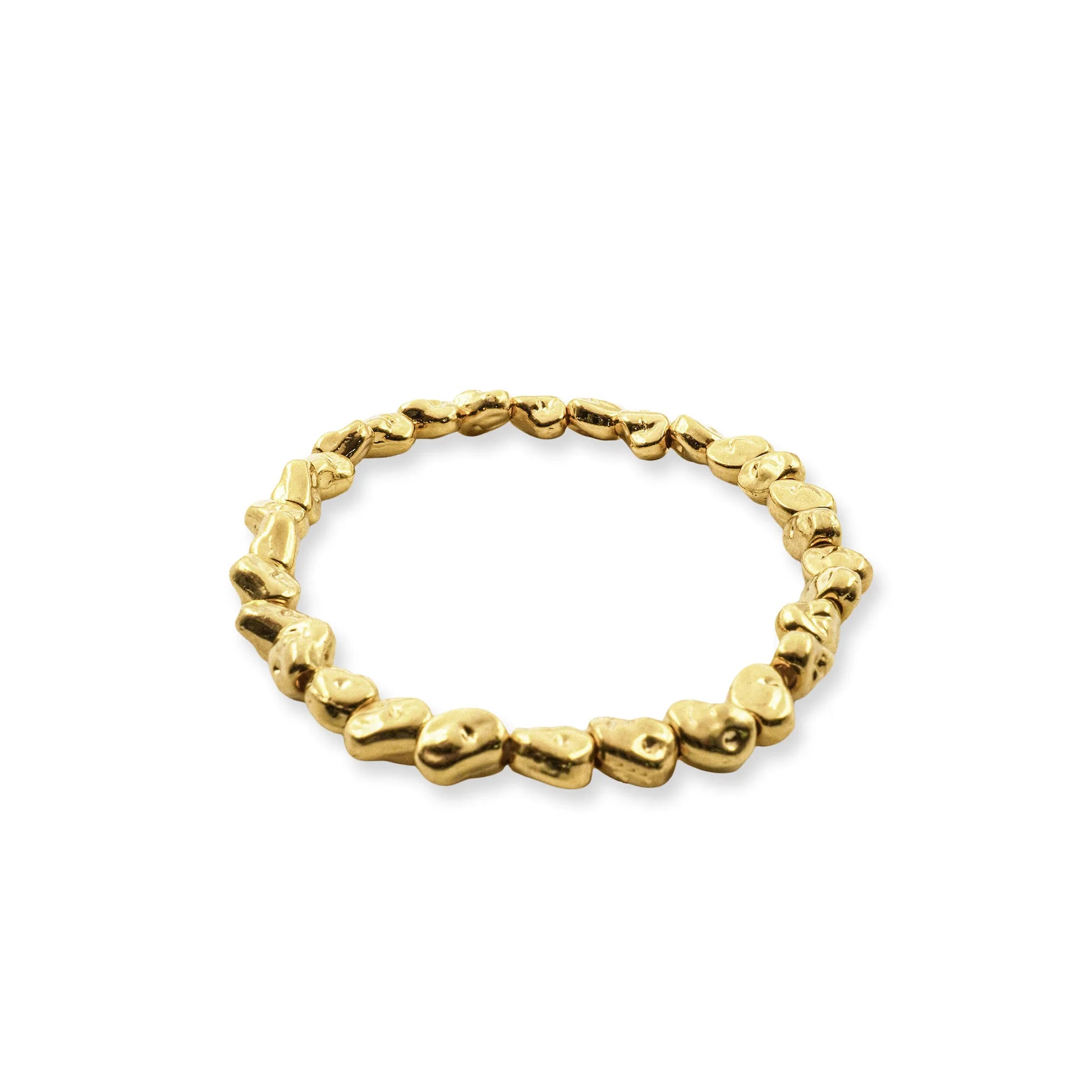 Golden Nugget Stretch Bracelet by Camins Fashion – organic-shaped beads in polished gold finish, reflecting minimalist Mediterranean style and effortless everyday elegance.