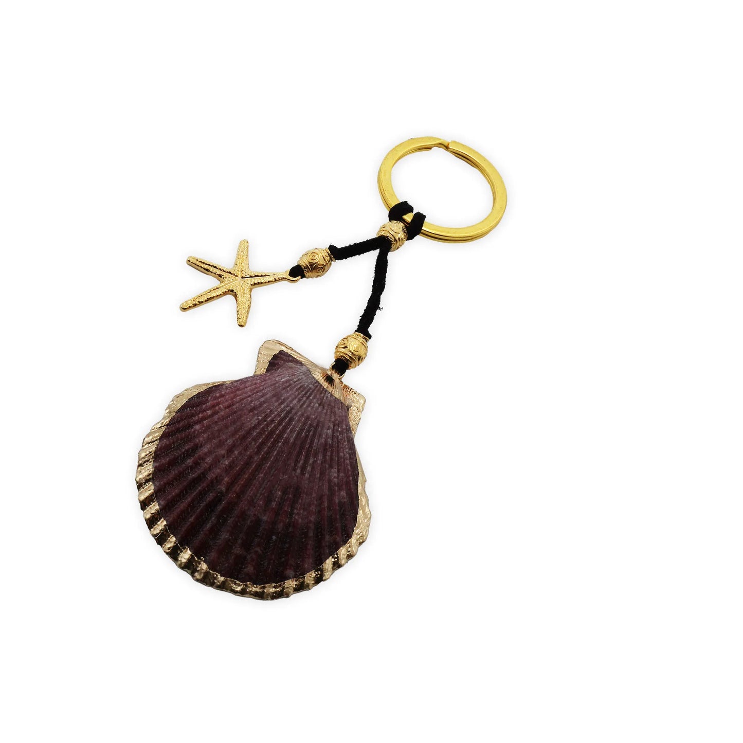 Golden Scallop Shell Keychain in 18K Gold-Plated finish – Top view showing beach-inspired shell design, elegant and lightweight accessory for coastal style lovers.