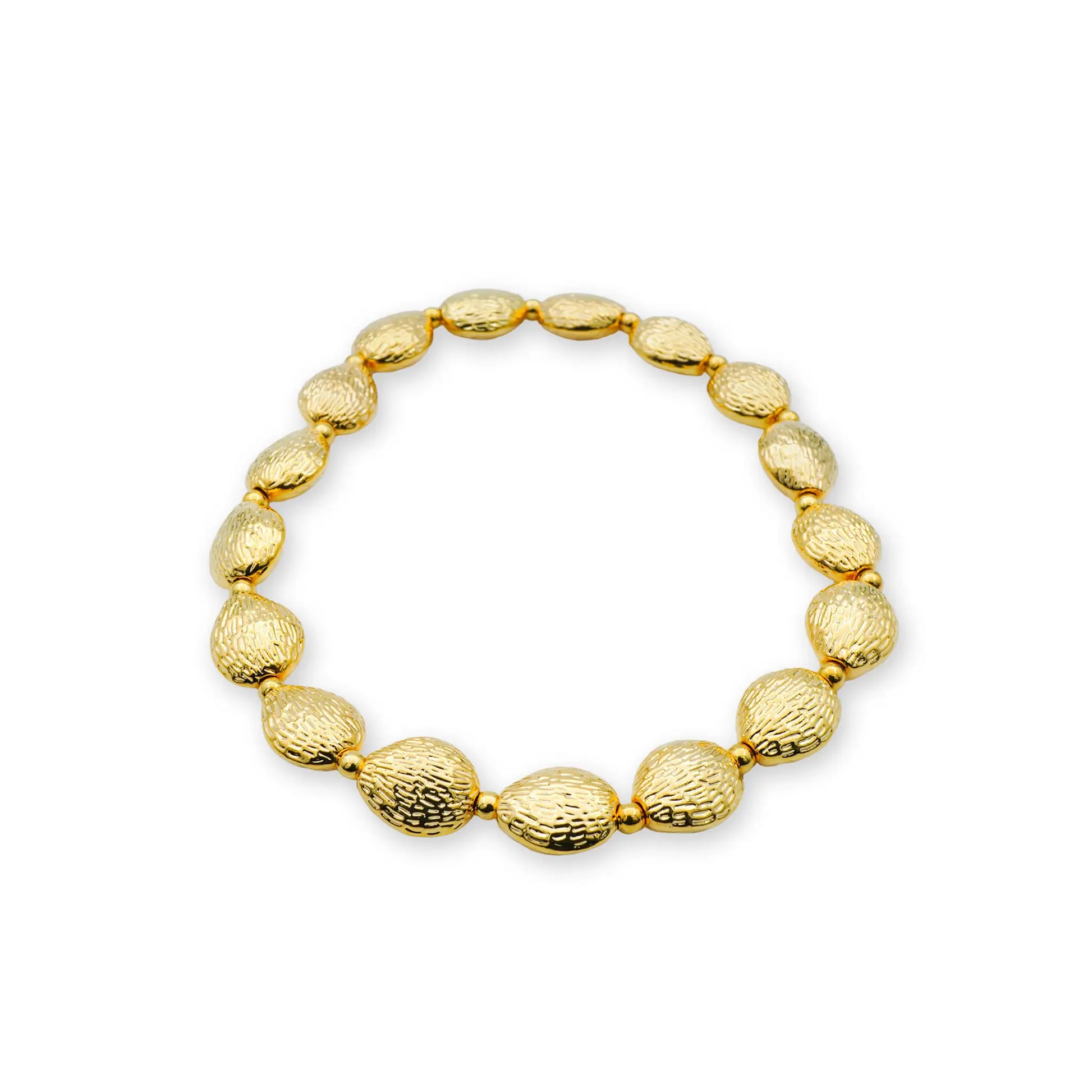 Golden Textured Bead Stretch Bracelet – Classic & Elegant Elastic Bracelet with Intricately Textured Beads for a Timeless Look