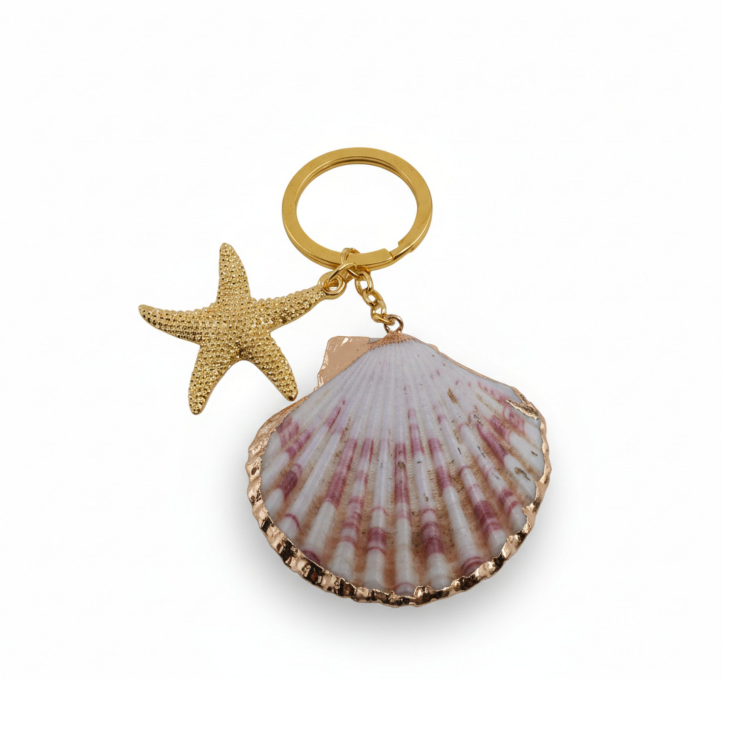 Coastal Bloom Keychain – Natural Shell & Gold Star Ocean Charm