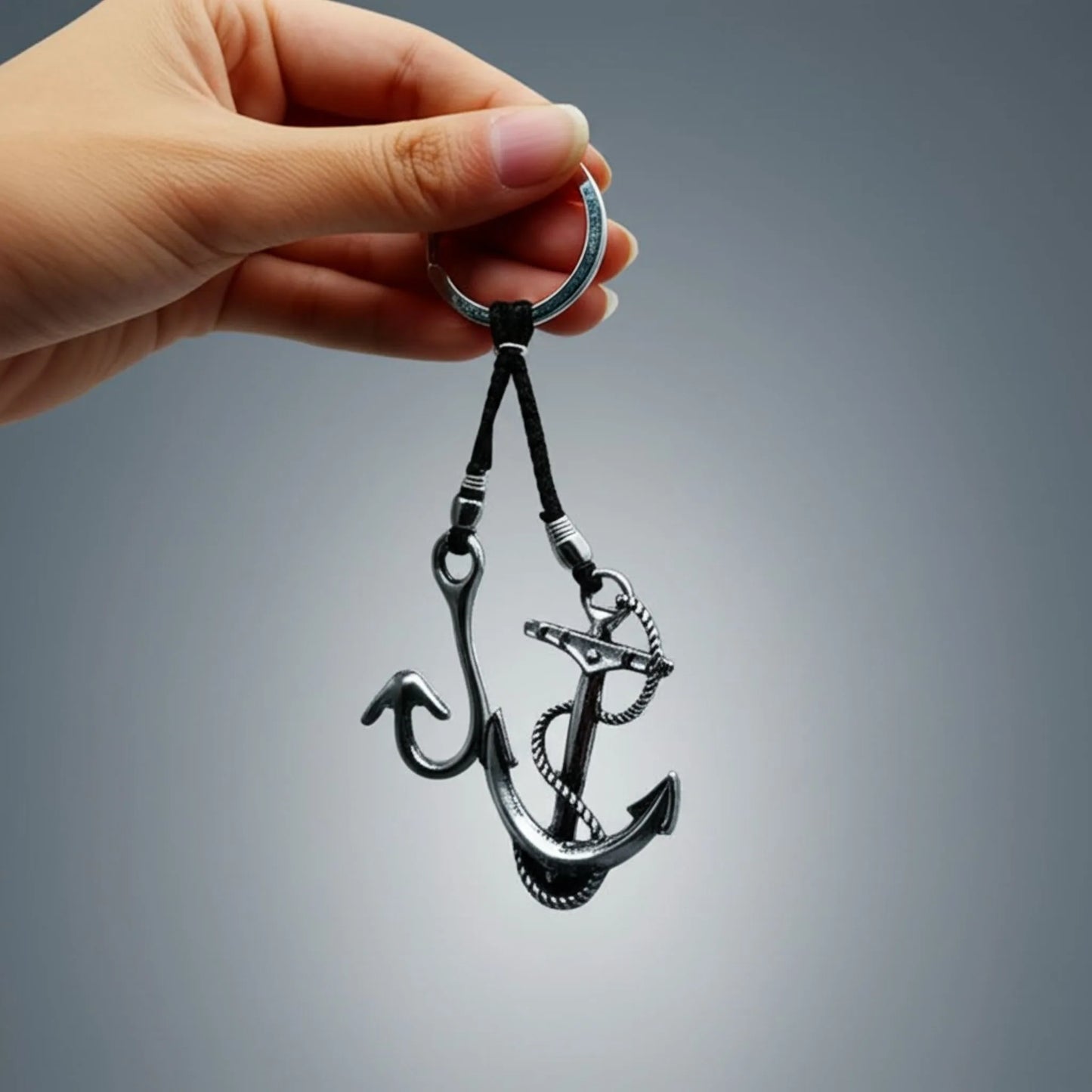 Nautical Anchor & Hook Keychain – Maritime Adventure Charm, featuring antique-style anchor and hook elements, perfect for ocean lovers and coastal-inspired everyday accessories.