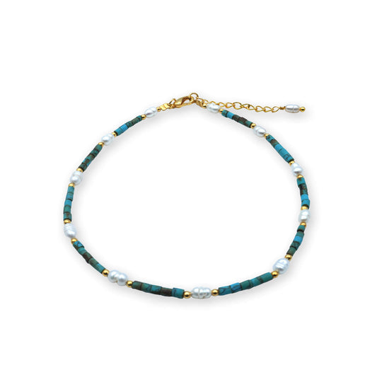 Ocean Breeze Pearl & Bead Anklet – Handmade in Bali, Elegant Coastal-Inspired Jewelry with Natural Pearls and Beads, Perfect for a Boho Chic Look