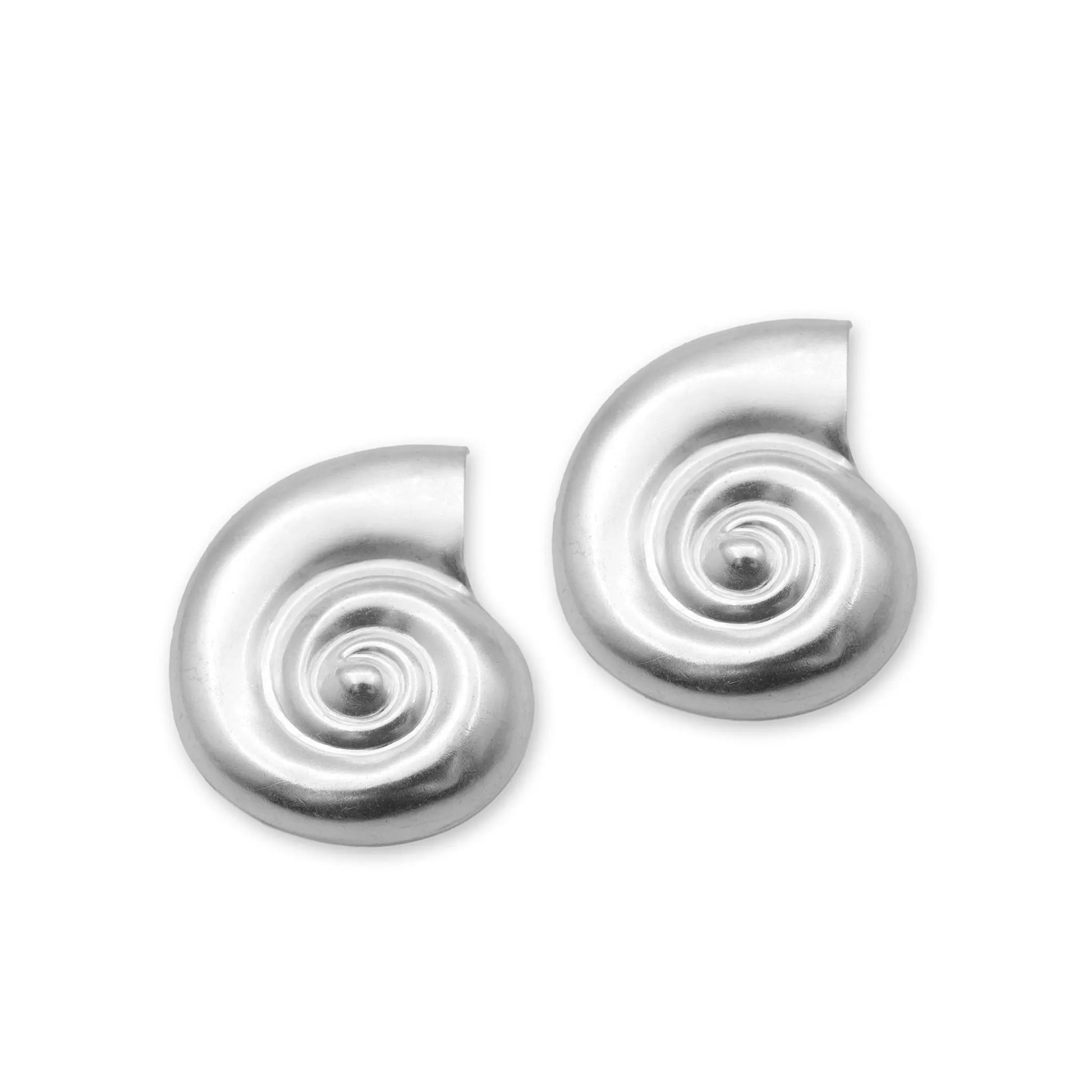 Ocean Spiral Statement Earrings – Bold Silver Shell Vibes, featuring handcrafted spiral designs inspired by ocean waves, made from high-quality silver for a striking and elegant look.