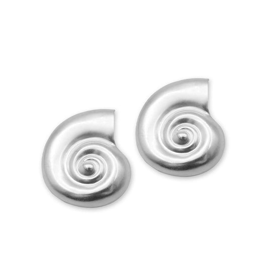 Ocean Spiral Statement Earrings – Bold Silver Shell Vibes, featuring handcrafted spiral designs inspired by ocean waves, made from high-quality silver for a striking and elegant look.