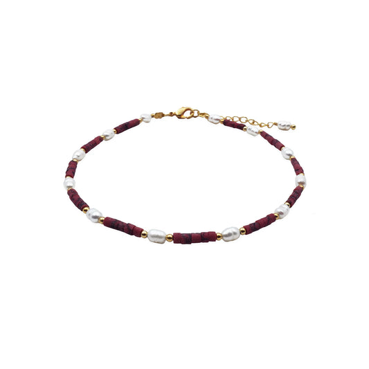 Crimson Pearl Anklet – Handmade Boho Jewelry from Bali