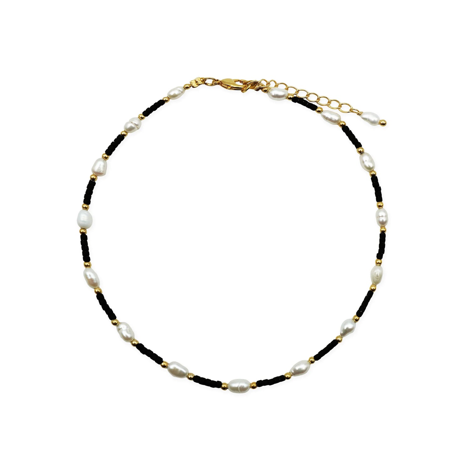 Celestial Pearl & Onyx Anklet – Handmade in Bali