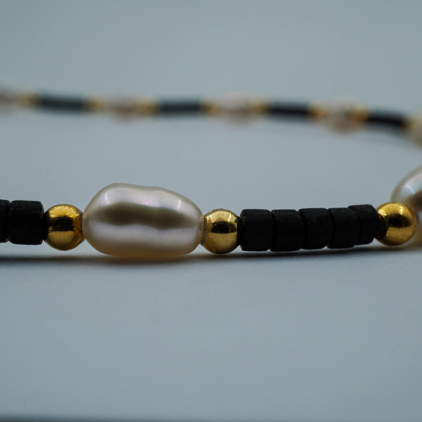 Celestial Pearl & Onyx Anklet – Handmade in Bali
