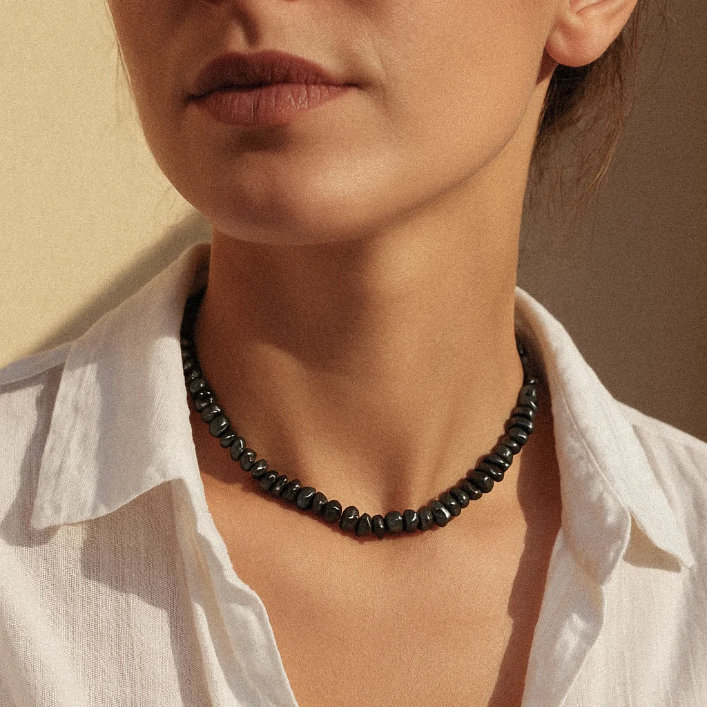 Shadow Stone Sliding Bead Necklace – Hematite Elegance
