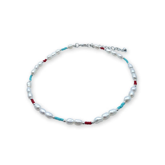 Sea Breeze Pearl & Bead Anklet – Handmade in Bali, Coastal-Inspired Jewelry with Natural Pearls and Beads, Perfect for a Bohemian Beach Look