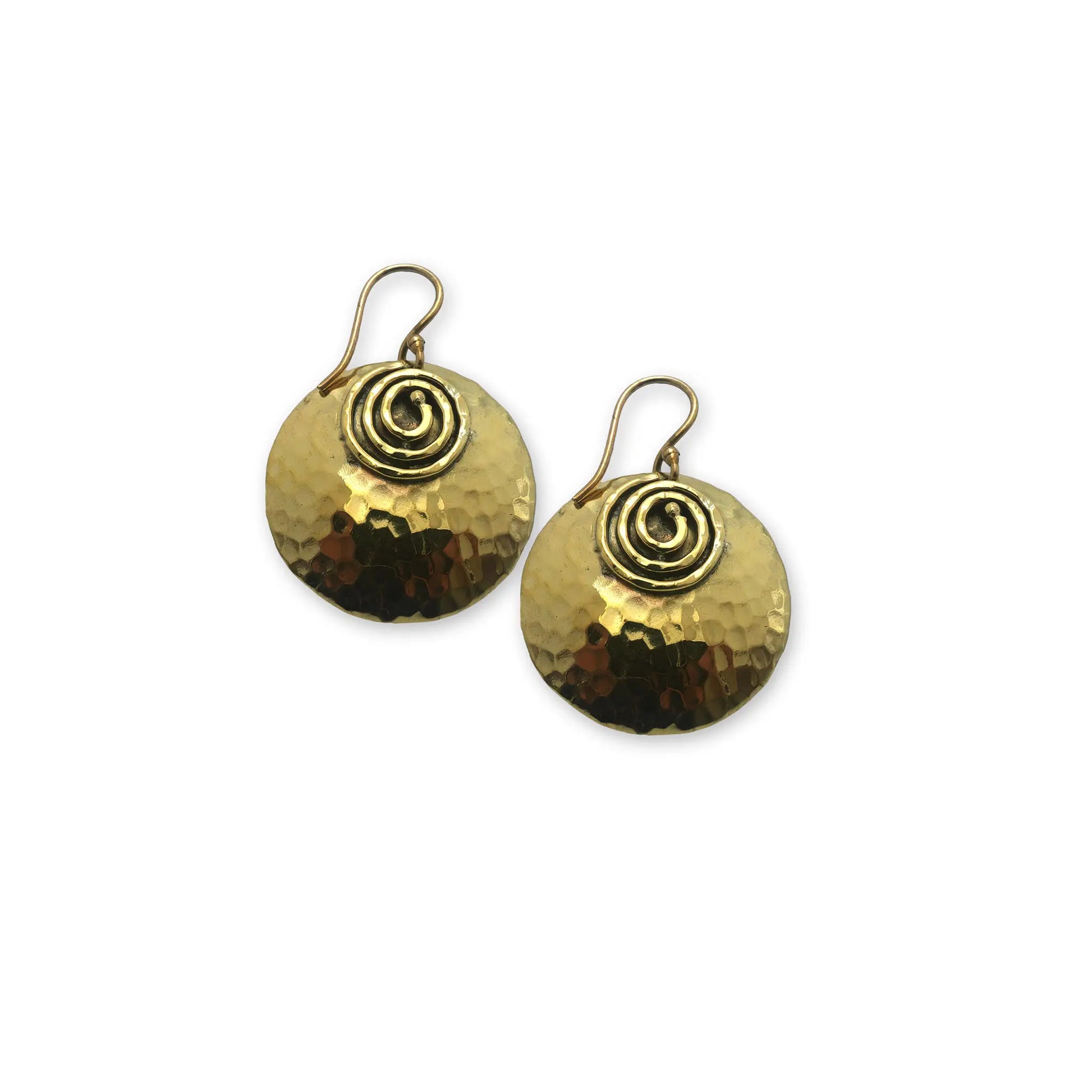 Spiral Glow Brass Earrings – Bold Boho Energy, featuring handcrafted brass spirals that capture light, adding a radiant and dynamic touch to your bohemian ensemble.