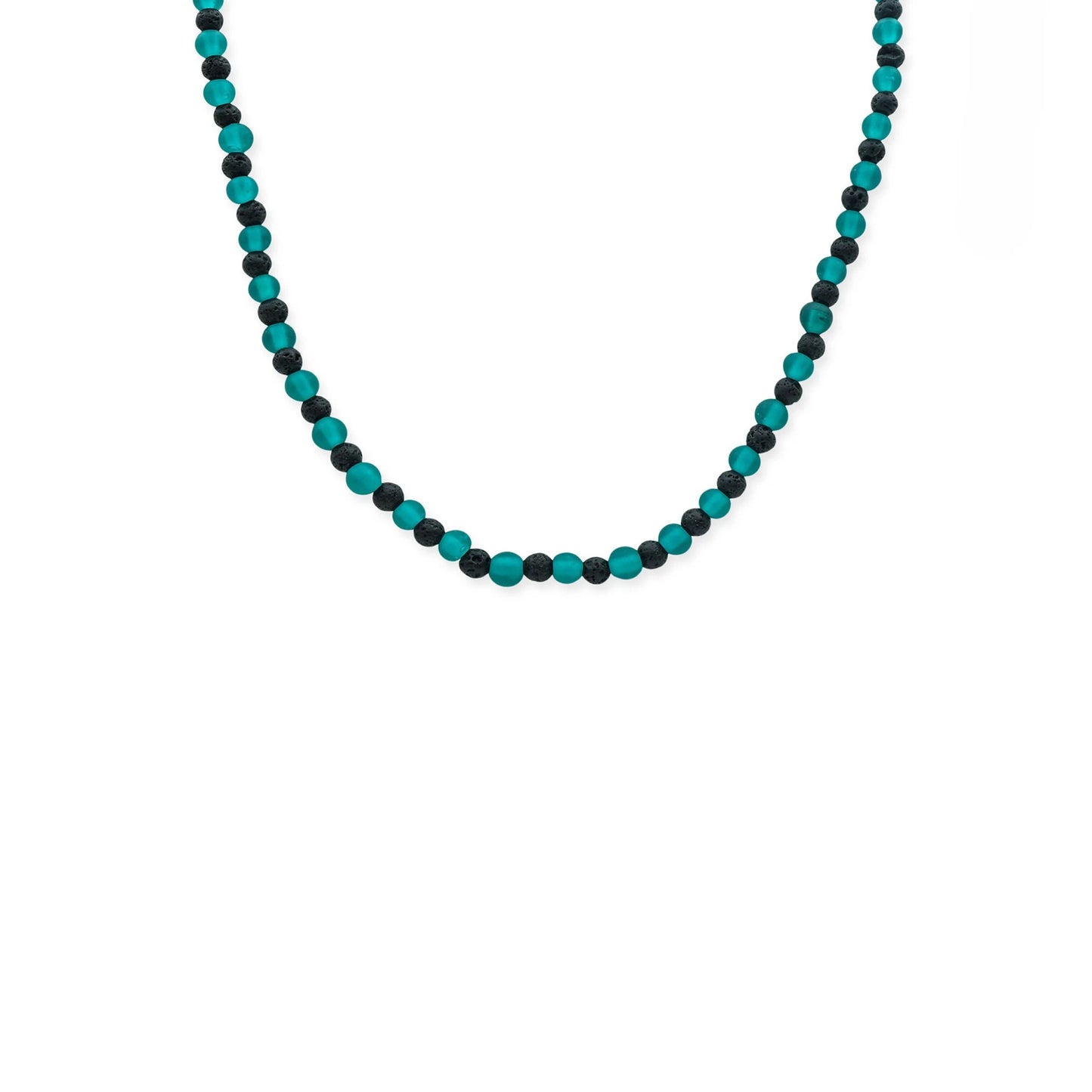 Front view of Verdant Tide Sliding Bead Necklace by Camins Fashion – featuring alternating green seaglass and black lava beads on an adjustable waxed cord, capturing coastal freshness and earthy balance.