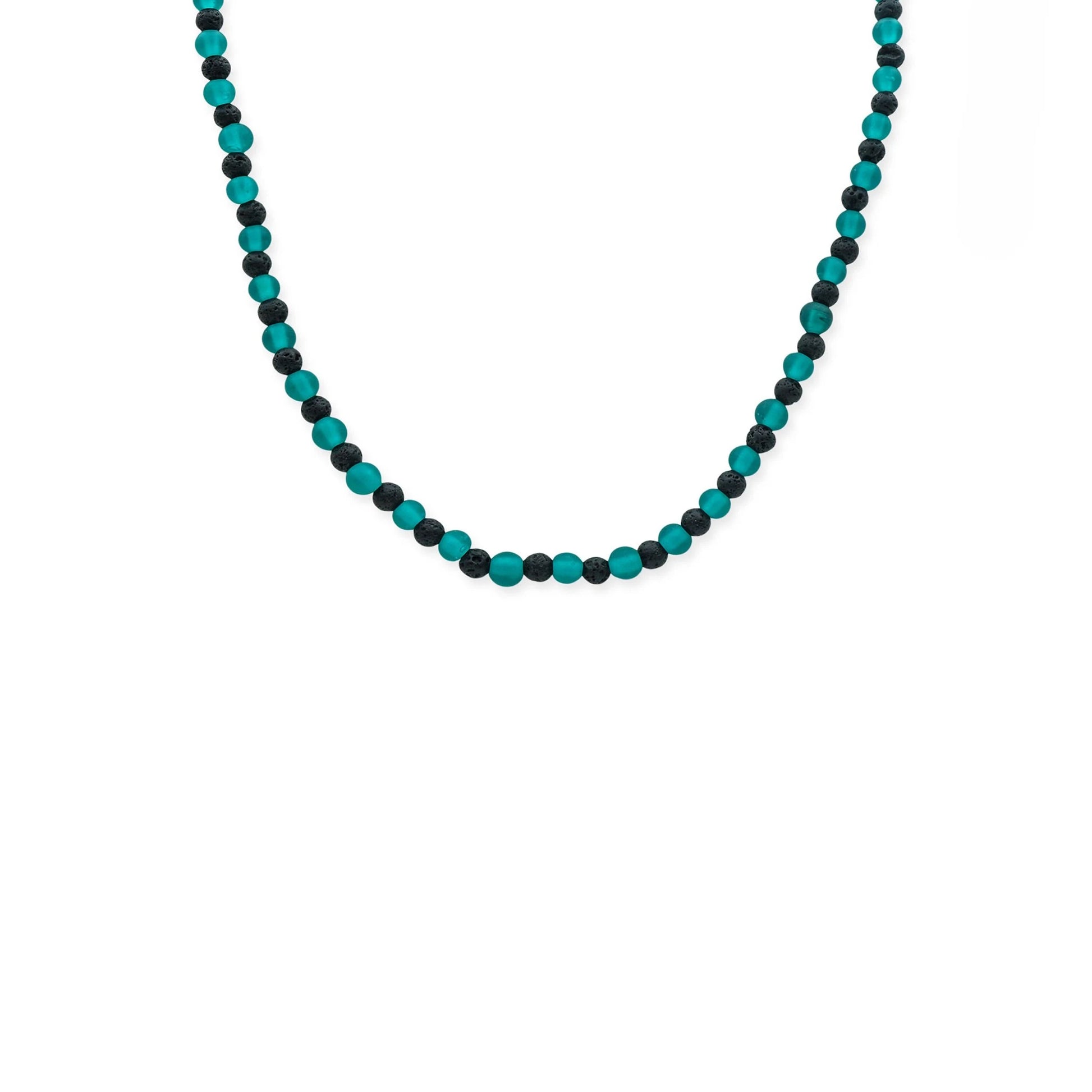 Front view of Verdant Tide Sliding Bead Necklace by Camins Fashion – featuring alternating green seaglass and black lava beads on an adjustable waxed cord, capturing coastal freshness and earthy balance.