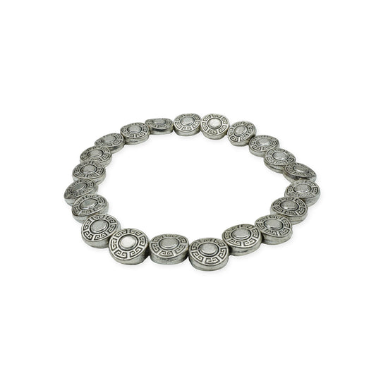 Side view of the Ancient Coin Bracelet featuring vintage-style silver coin charms and boho detailing, handmade in Bali for timeless, historical elegance.

