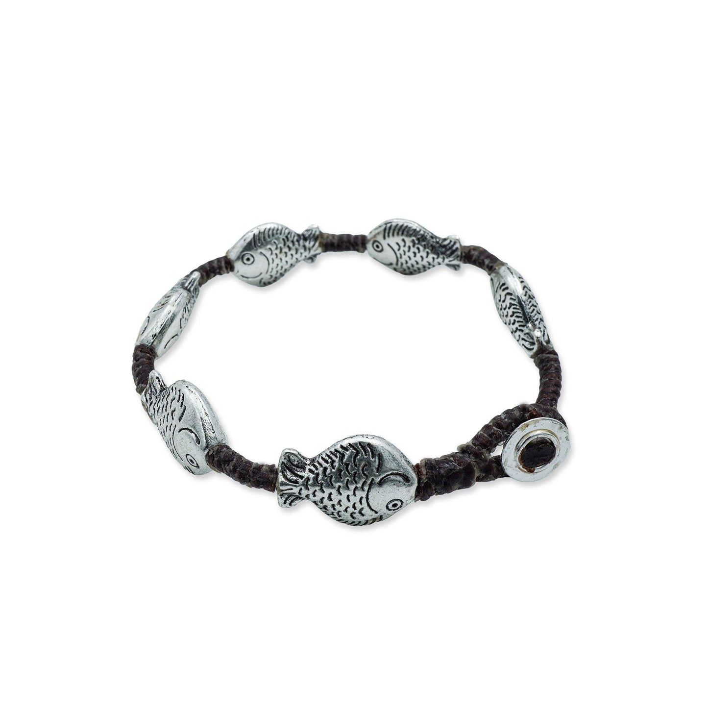 Side view of the Boho Spirit Beaded Bracelet with ocean-inspired beads and a tribal fish charm, showcasing its coastal boho design and handmade artistry.
