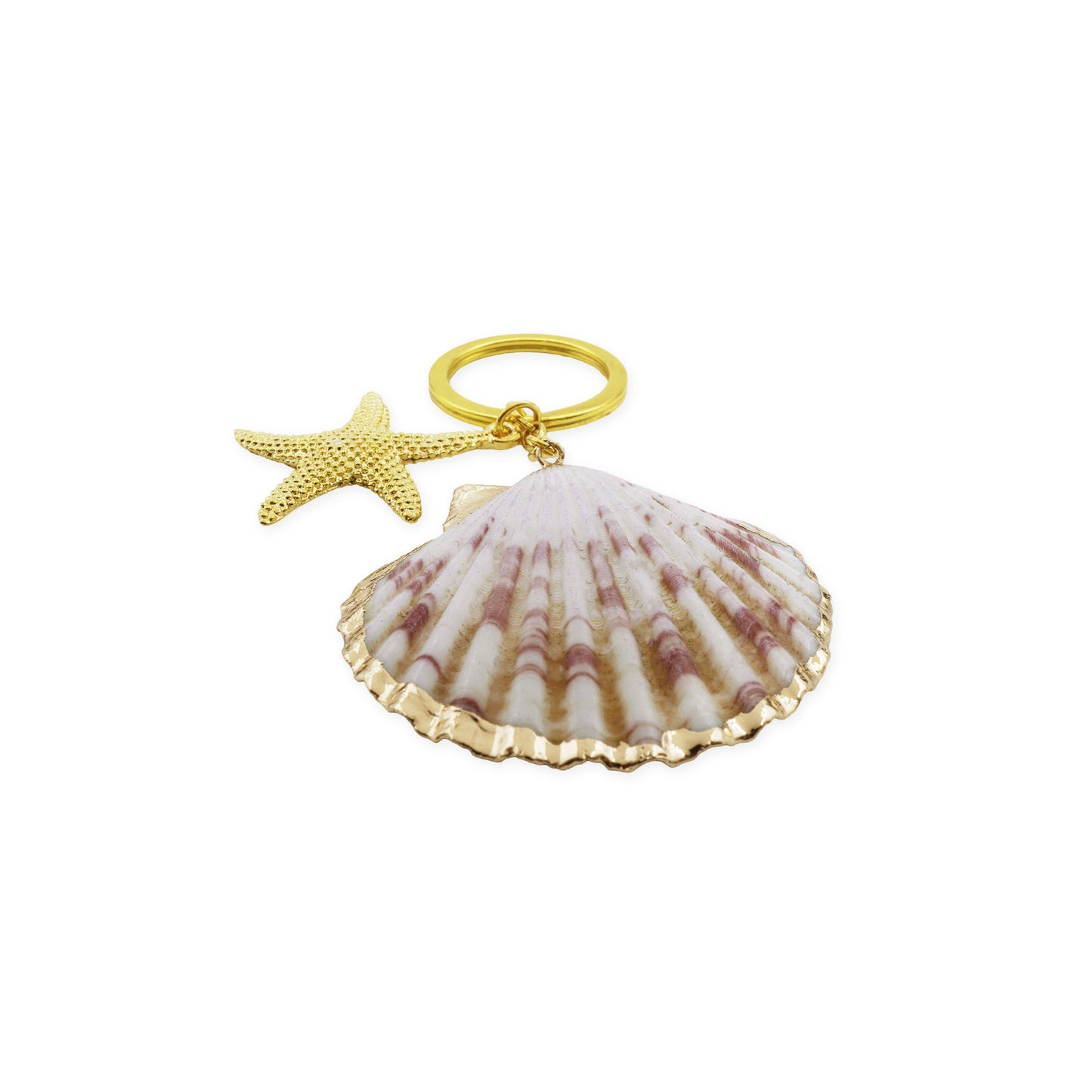 Front view of the Coastal Bloom Keychain featuring a golden shell and star charm in 18K gold, styled against a neutral backdrop — capturing ocean-inspired charm and elegant coastal detail.