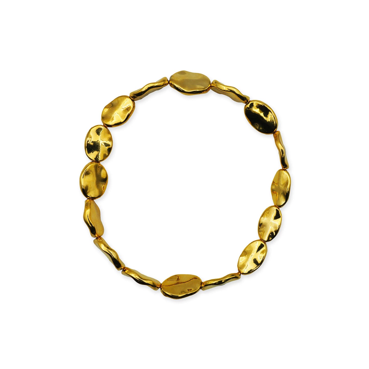 Golden Ripple Stretch Bracelet displayed flat to show length and bead size for accurate scale, crafted by Balinese artisans.

