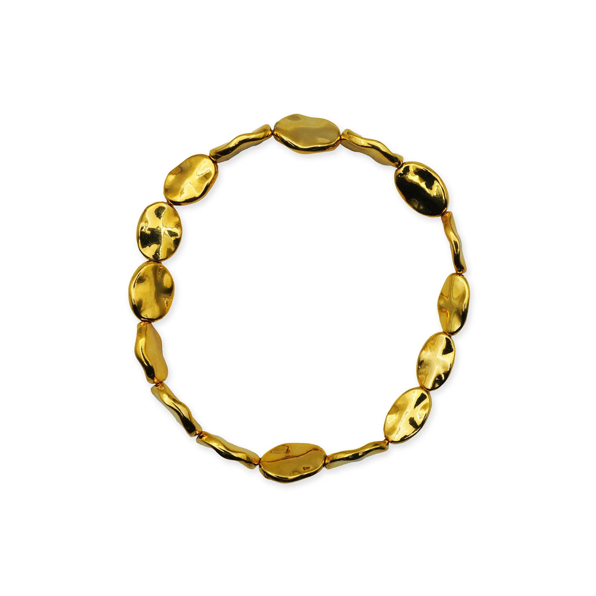 Golden Ripple Stretch Bracelet displayed flat to show length and bead size for accurate scale, crafted by Balinese artisans.

