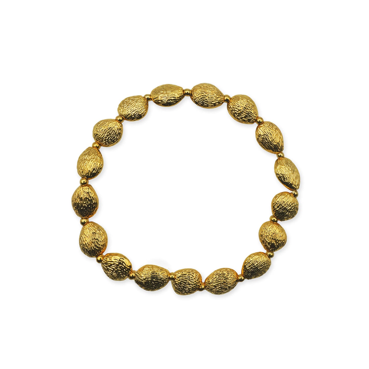 Top-down view of the Golden Textured Bead Bracelet in a circle layout showing size and golden finish of each bead