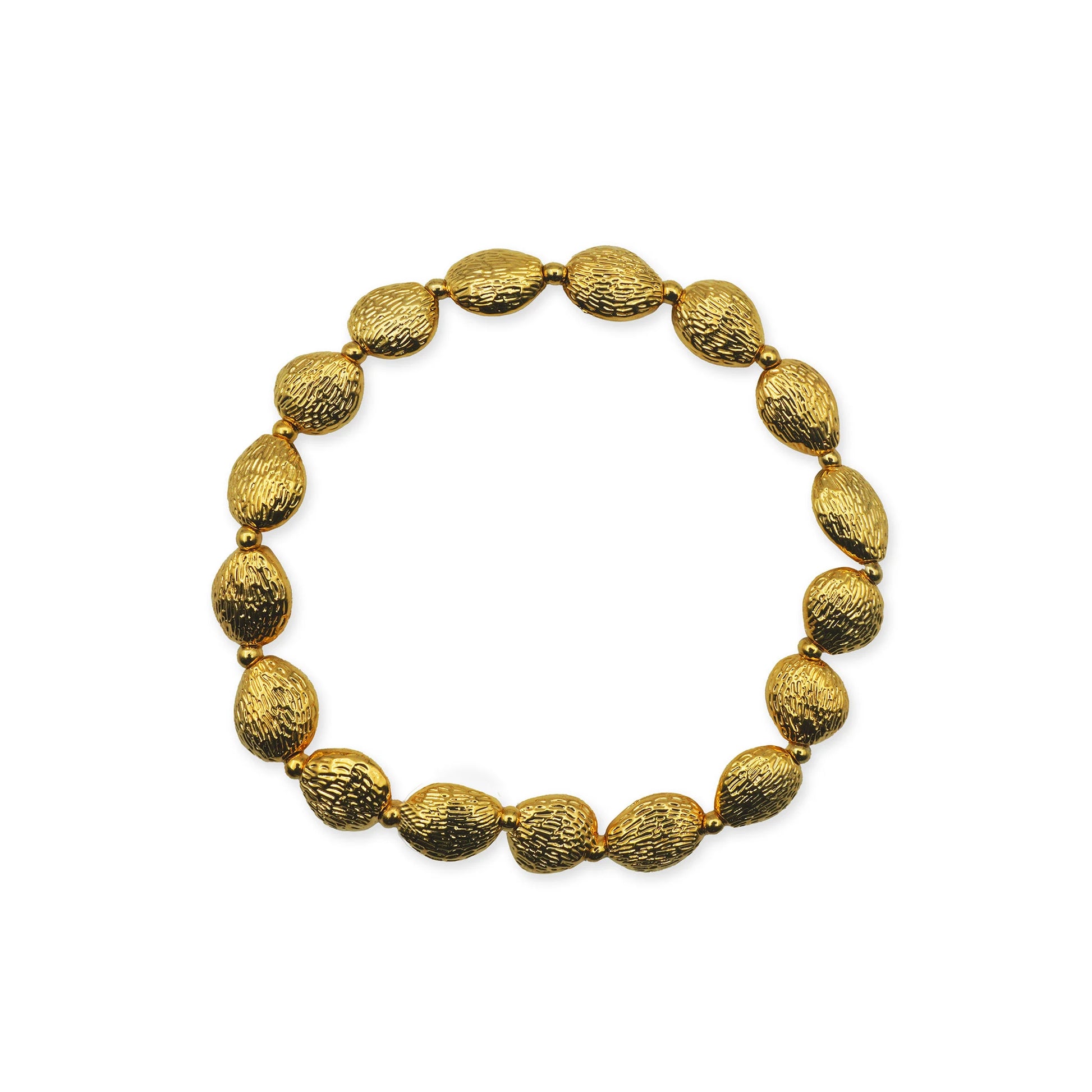 Top-down view of the Golden Textured Bead Bracelet in a circle layout showing size and golden finish of each bead