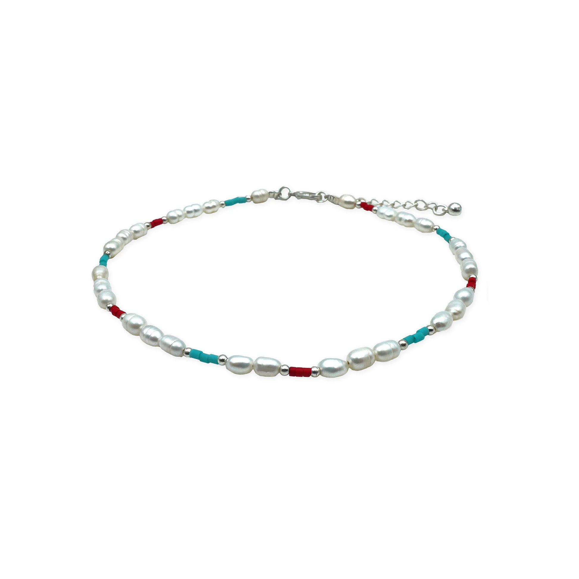 Sea Breeze Pearl Anklet handmade in Bali, featuring delicate freshwater pearls with Miyuki bead accents – front view on a clean white background.