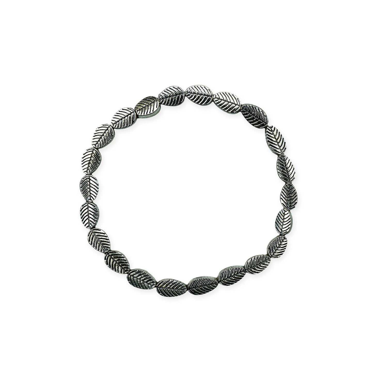 Scale view of the Serene Leaf Bracelet, silver leaf charms arranged in a handcrafted design, handmade with care in Bali.