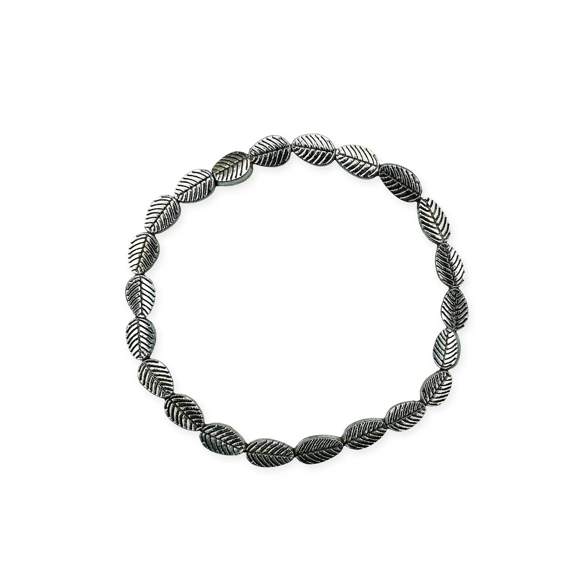Scale view of the Serene Leaf Bracelet, silver leaf charms arranged in a handcrafted design, handmade with care in Bali.