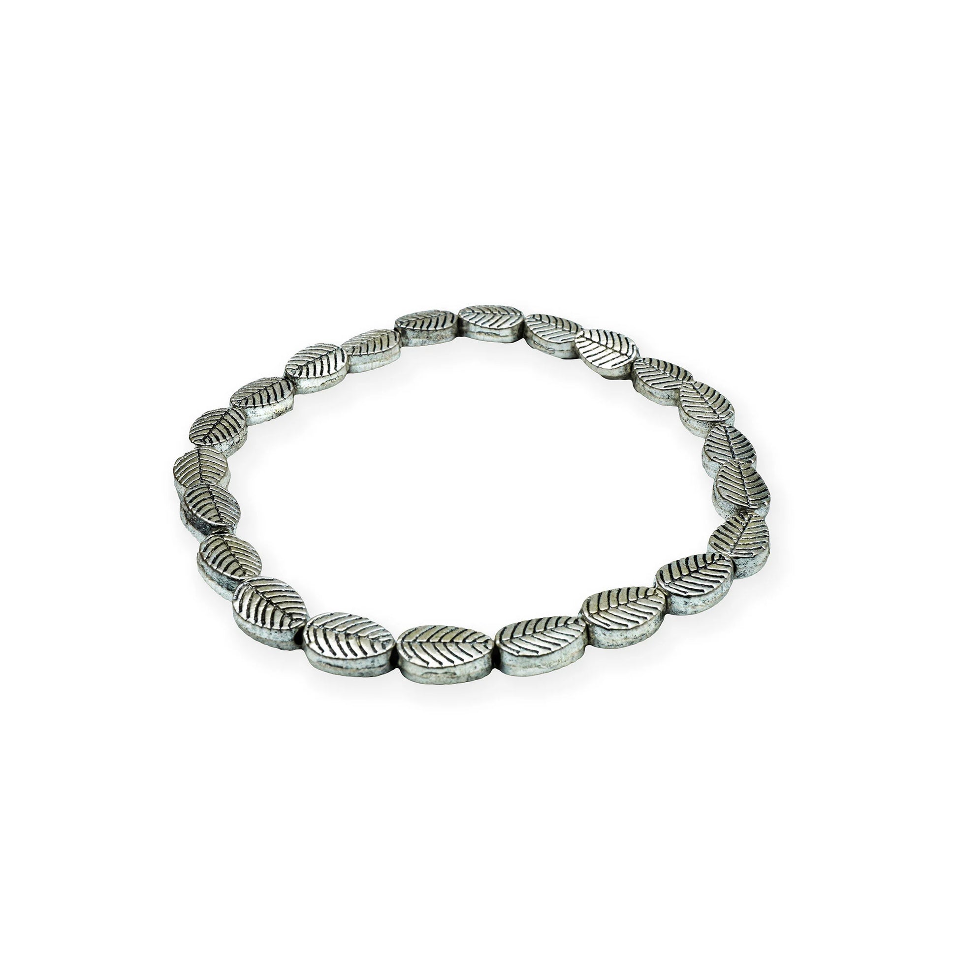 Side view of the Serene Leaf Bracelet, handcrafted in silver with delicate leaf details, showcasing artisanal elegance from Bali.