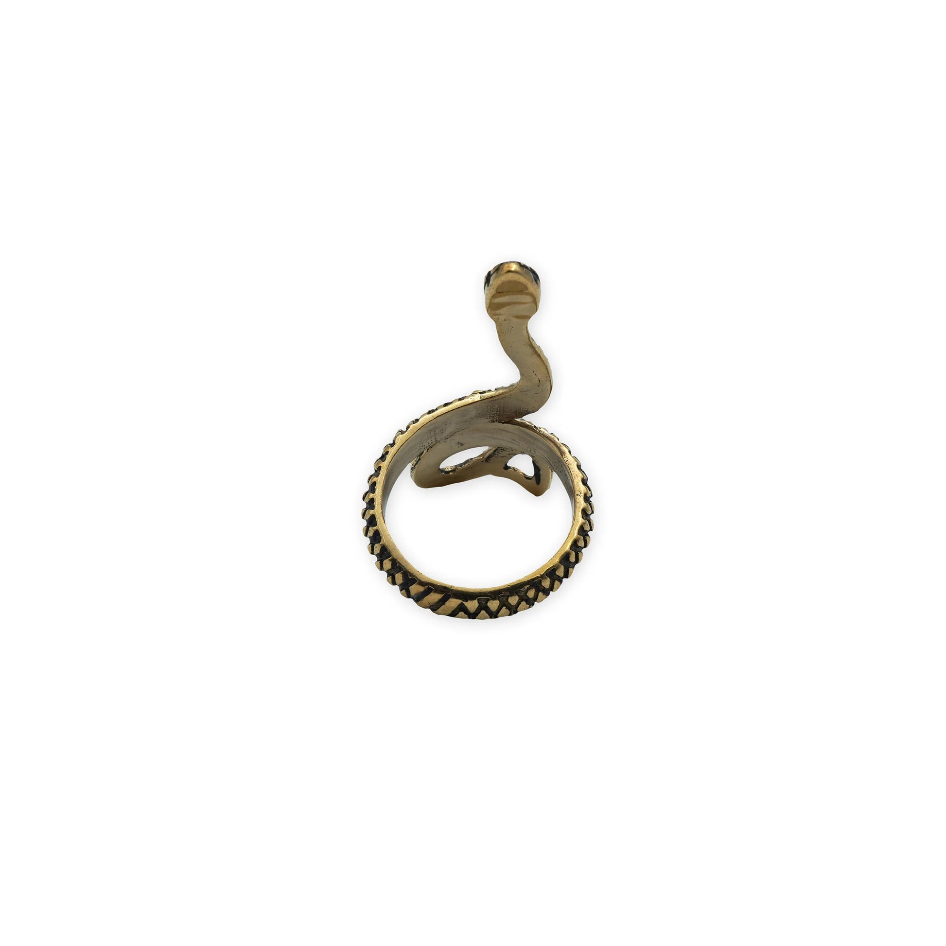 Serpenta Ring – Back view of handcrafted gold-tone snake ring showcasing the coiled band and smooth finish for a bold, symbolic style