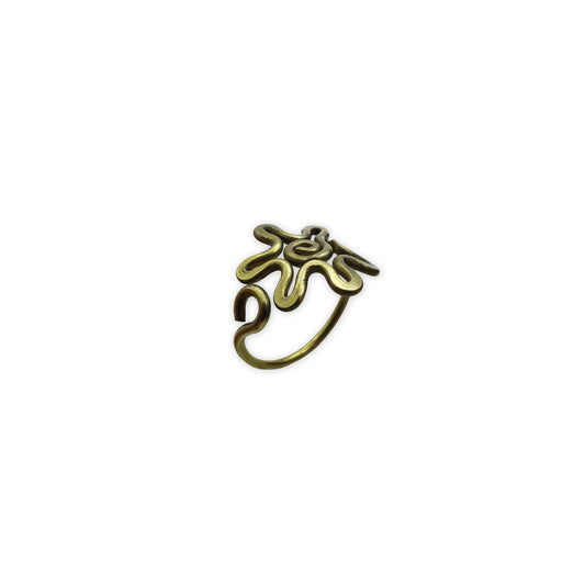 Sun Spiral Ring – Side view of handcrafted natural brass ring featuring a raised spiral sun motif, symbolizing energy and radiance in a boho-inspired design
