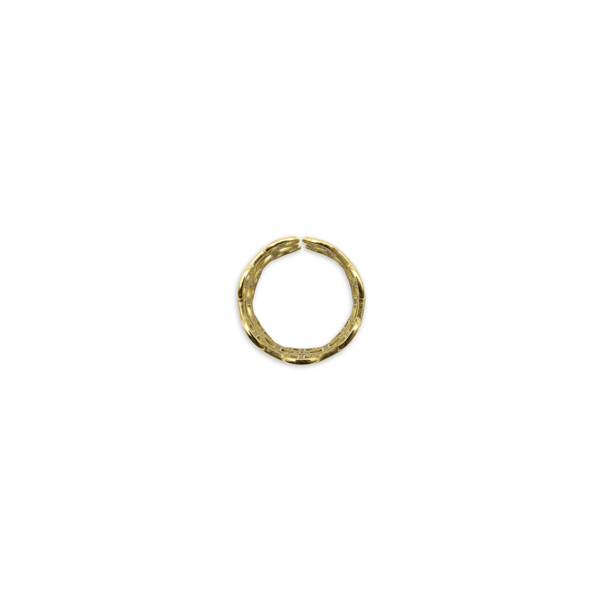Urban Link Ring – Top view of bold gold-tone ring featuring interlocking chain-link design, perfect for modern, effortless statement style